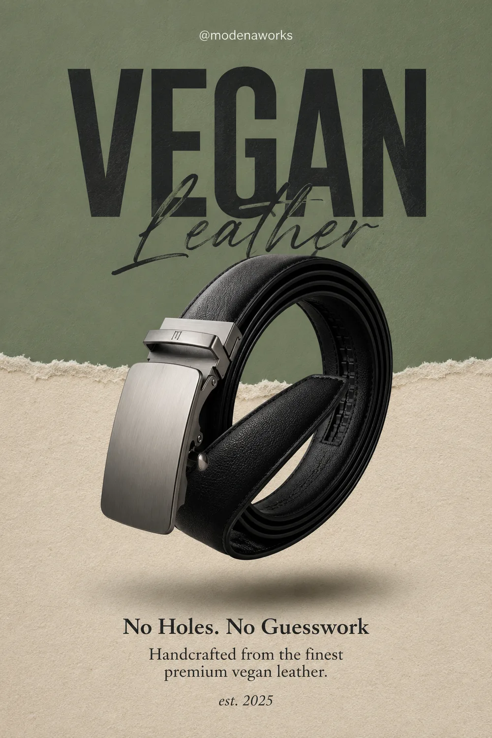 Vegan leather — no holes, no guesswork