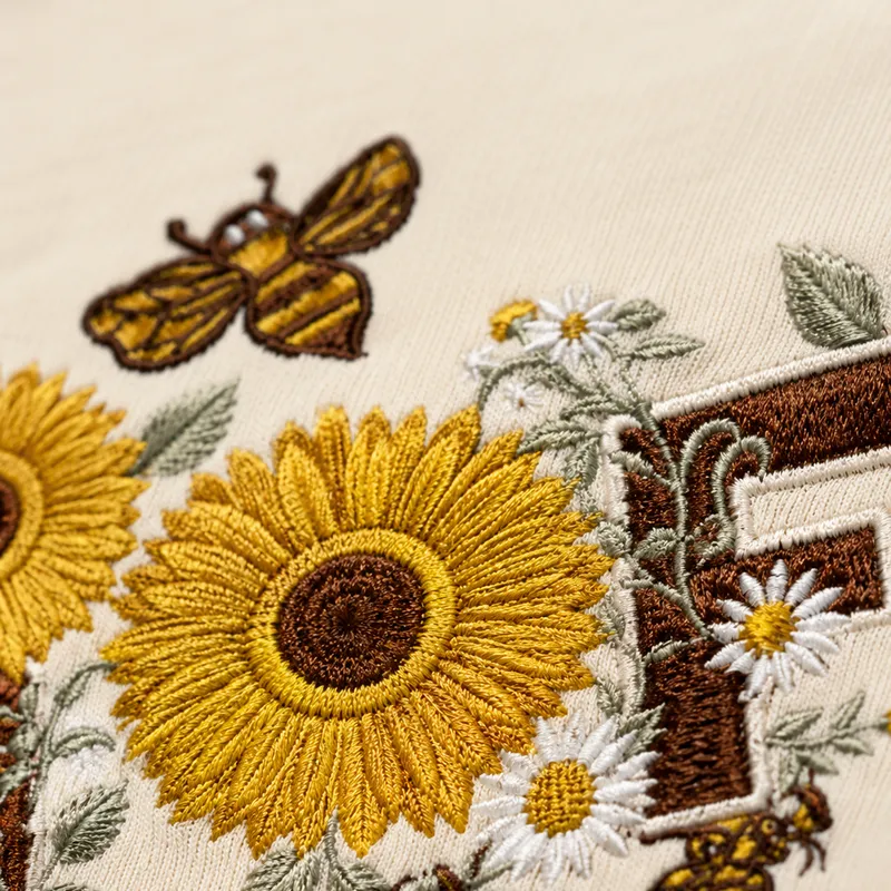 TOFY detail: Sunflower & bee embroidery