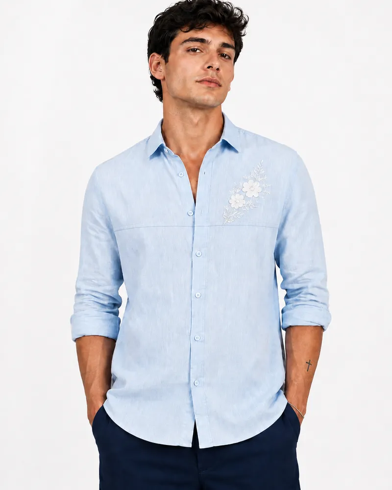 TOFY Blue embroidered linen