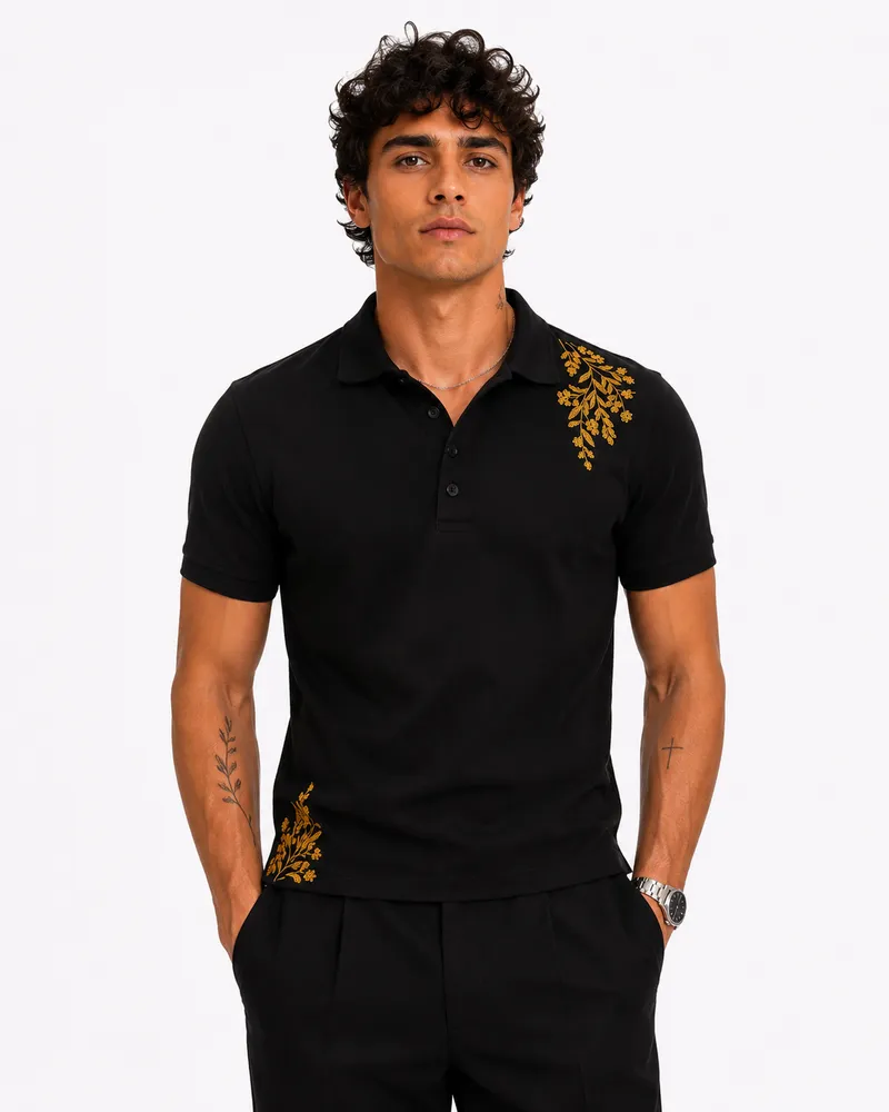 TOFY Embroidered black polo